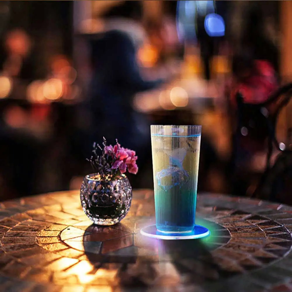 Acrylic Crystal Ultra-thin LED Luminous Coaster Cocktail Coaster Bar Mixing Luminous Colorful Coaster For Xmas Bar KTV Party