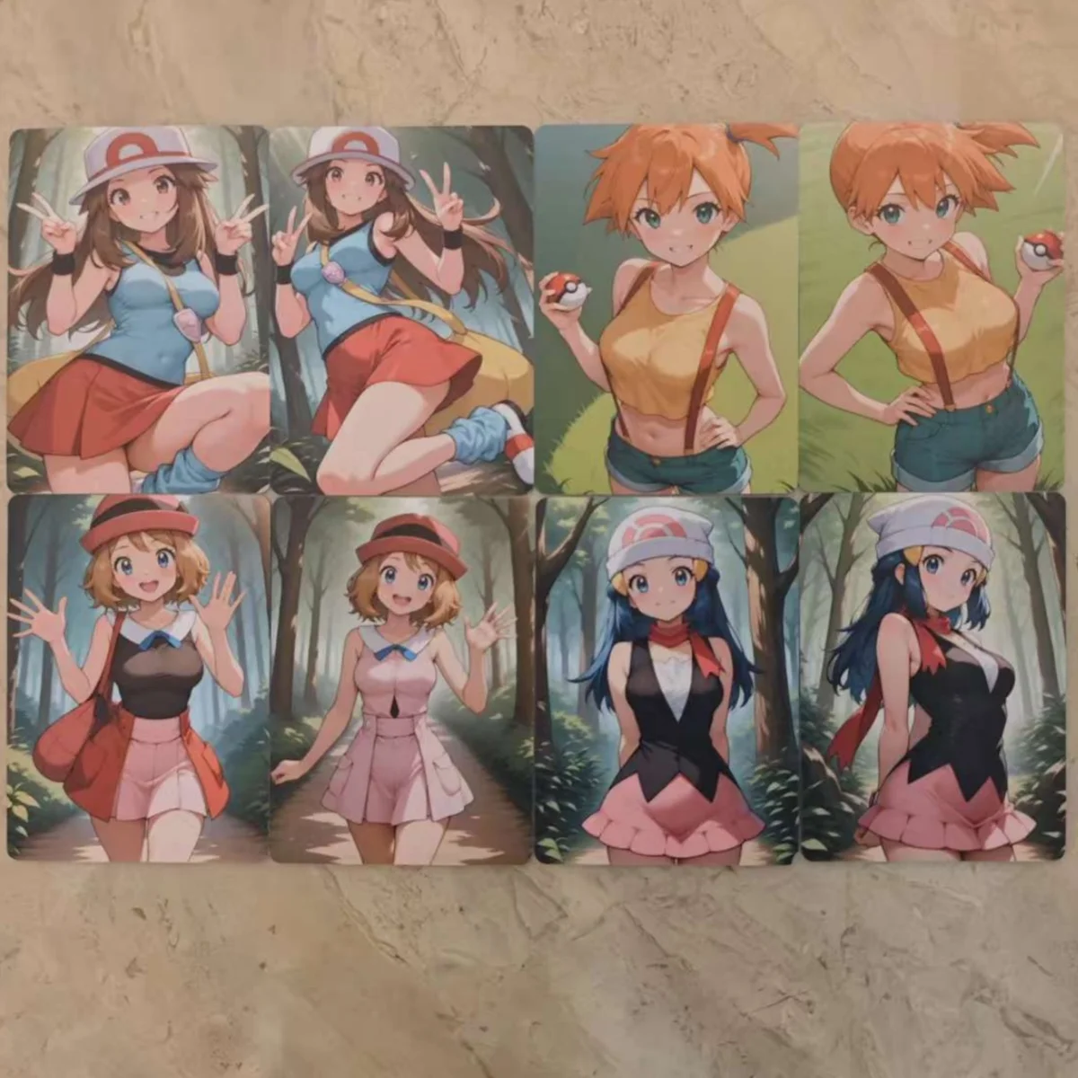 Conjunto de 8 Cartas de Treinador: Coleção de Cartas de Animação DIY PTCG de Meninas Bonitas (Misty, Serena, Dawn, Leaf) - Pokémon