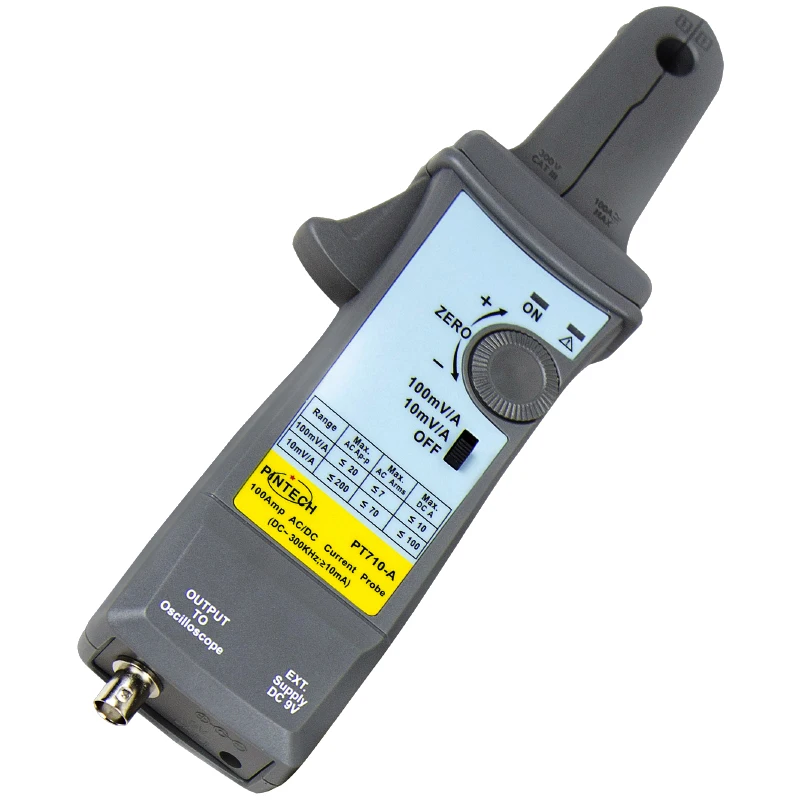 

PINTECH AC/DC Current Probe Oscilloscope Probe 200Ap-p, 300kHz, Current Clamp Meter with BNC Connector, PT710-A