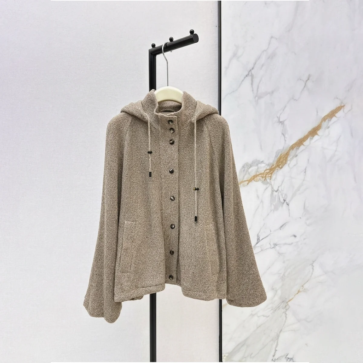 2026 high-quality new women's coffee colored hooded knitted jacket for lazy and casual wear--hb711