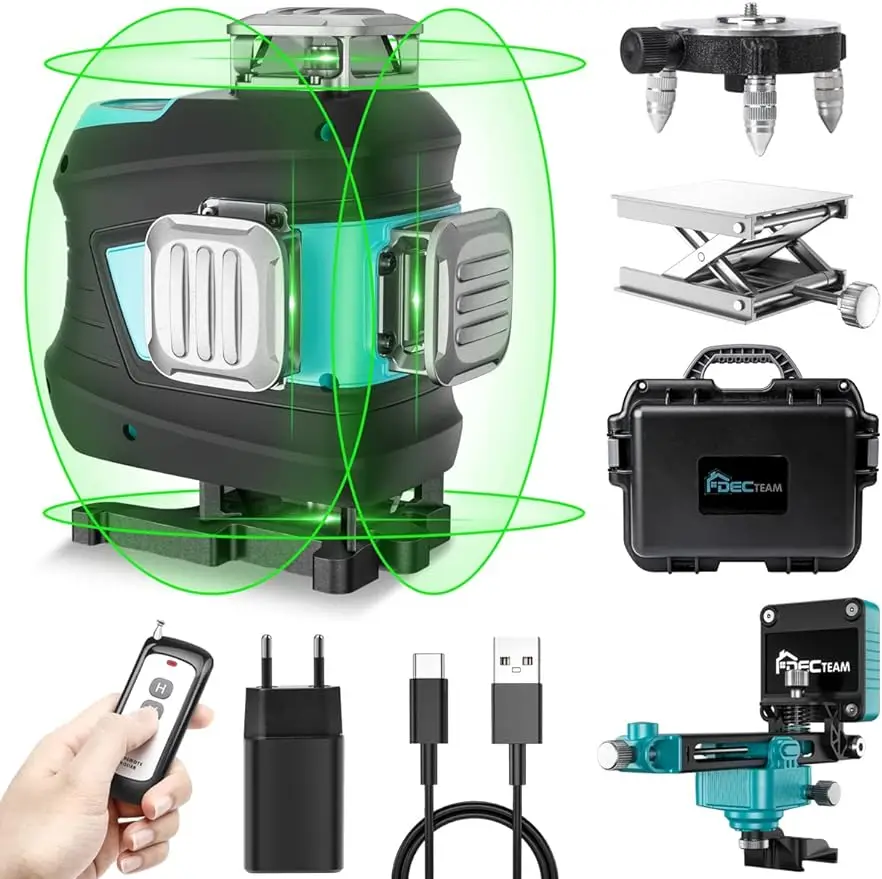 

4D Self-Leveling Laser Level 164Ft DECTEAM 16 Lines Green 4 x 360 Cross Line Laser Levels with Remote Control IP54