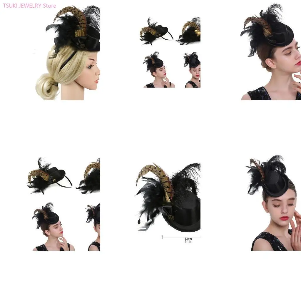 

62KE Цветочный цилиндр Чародеи Шляпа 1920-х годов Опера Чайная шляпа для девочек Женская винтажная шляпа-таблетка Чайная шляпа