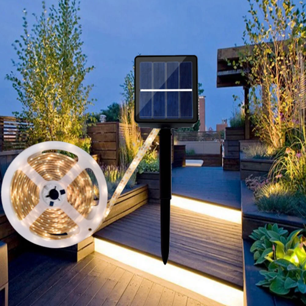 

Solar Powered Outdoor LED Strip Lights Slim Flexible Waterproof Tape Light Warm White Garden Yard Patio Decoration