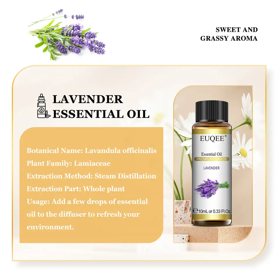 EUQEE 10ml Pure Natural Essential Oil Lavender Jasmine Eucalyptus Vanilla Sandalwood Sweet Orange Lemon Oregano Neroli Fragrance - 3