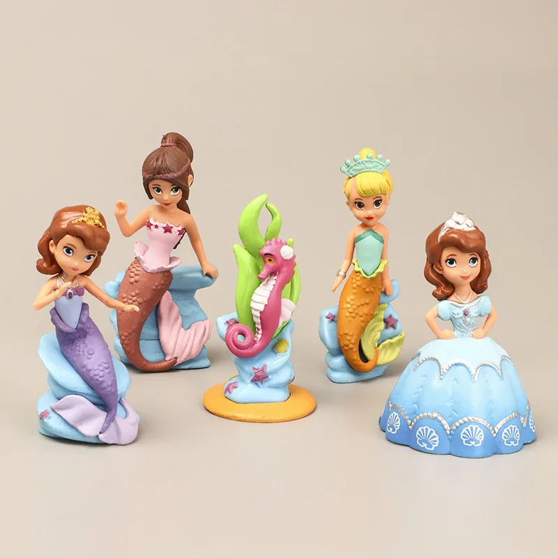 5Pcs/Set Disney Figure Toy Princess Sofia Mermaid Sea Horse Beauty Model Dolls Gift for Children