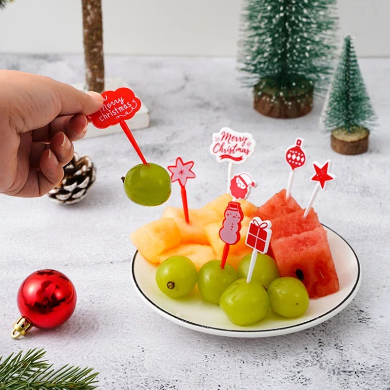 Christmas Fruit Fork Food Pick Sliced Fruit Fork Animal Plastic Toothpick Stick Bento Accessories Children\'s Food Selection