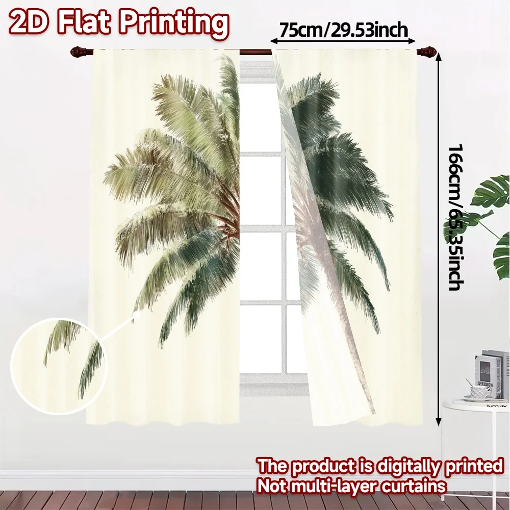 2pcs, 2D FLAT PRINTING Curtains (Without Rod) PalmGrace Popular Pattern Curtains Semi-Sheer Curtains Festive for Kitchen Living