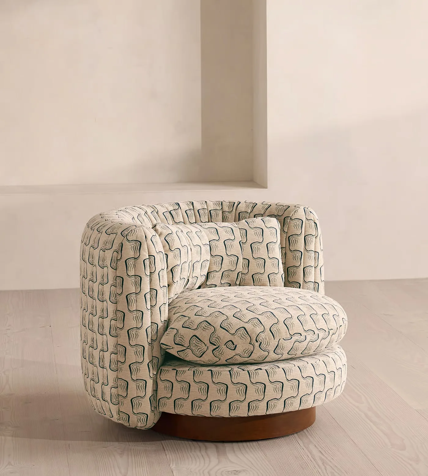 Modern Cream Pattern Fabric Single Sofa Round Swivel Chair Living Room Lounge Luxury