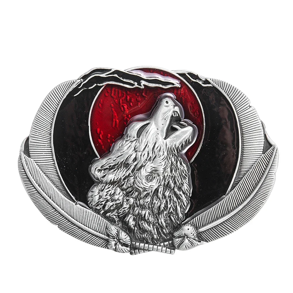 

Embossed Howl Wolf Roar Hunting Dog Animal Plenilune Moon Zinc Alloy Belt Buckle Hip-hop Punk Western Cowboy Man Jeans Accessory