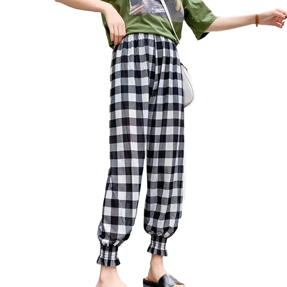 Stylish Women Spring Summer Loose Bloomers Quick Drying Casual Trousers Summer Plaid Dot Print Casual Bloomers Streetwear