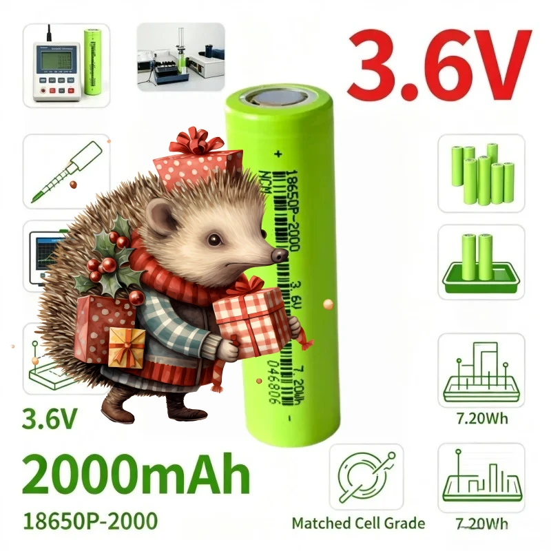 18650 Lithium Rechargeable Battery 3.6V 2000mAh Cell for Power‑Tools Flashlights Power Banks Small Gadgets