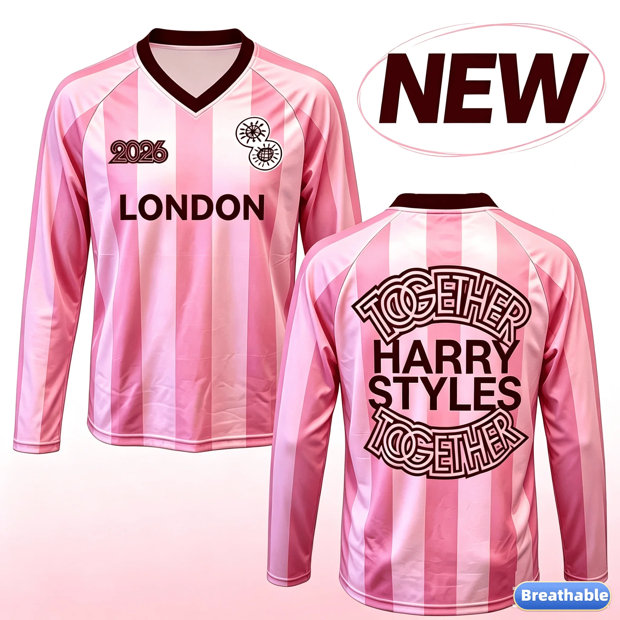 Harry Styles Together Tour Pink T-shirt 2026 Soccer Jersey V-neck Breathable Mesh Sports Long Sleeve Tops Unisex FamilyMatching