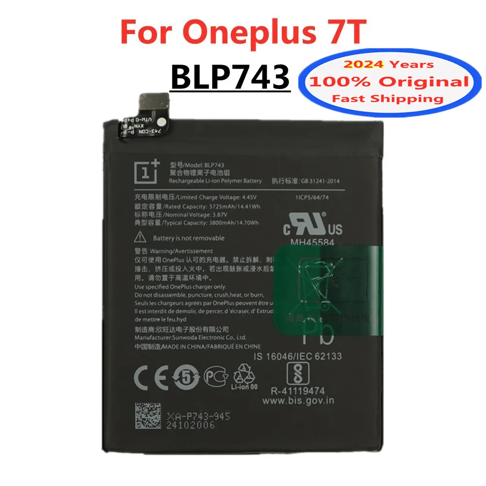 

2024 Years High Quality BLP743 Original Battery For OnePlus 7T One Plus 7T Phone Battery 3800mAh Bateria Batteries In Stock