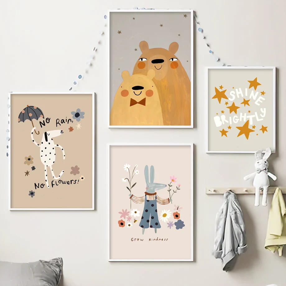 Cartoon Mouse Cheetah Rabbit Bear Unicorn Wall Art Canvas Painting Nordic Posters And Prints Wall Pictures Baby Kids Room Decor
