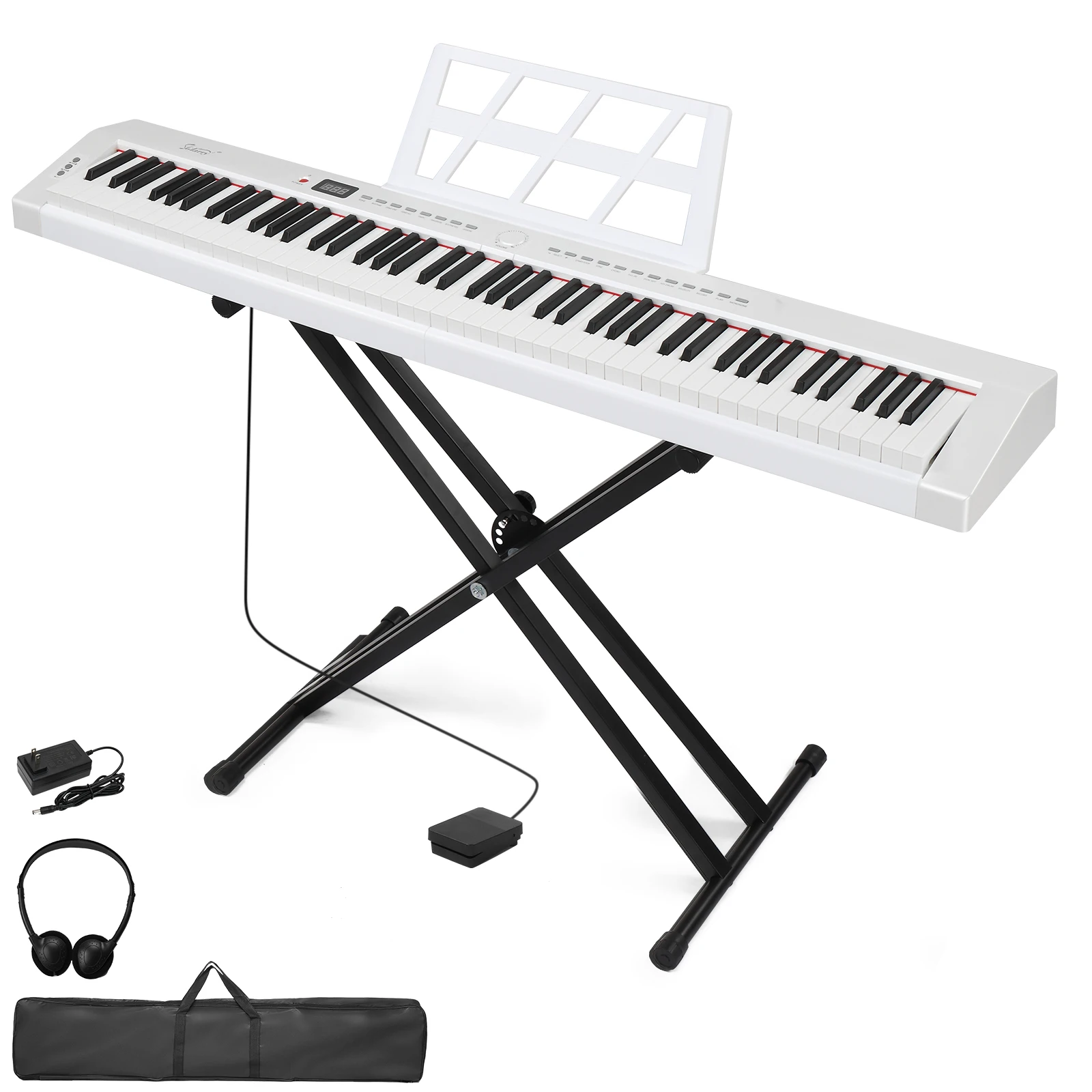 

88 Key Full Size Semi-Weighted Standard Keyboards Digital Piano with Dual-tube X-Shape Stand, Headphone，for Piano Lover
