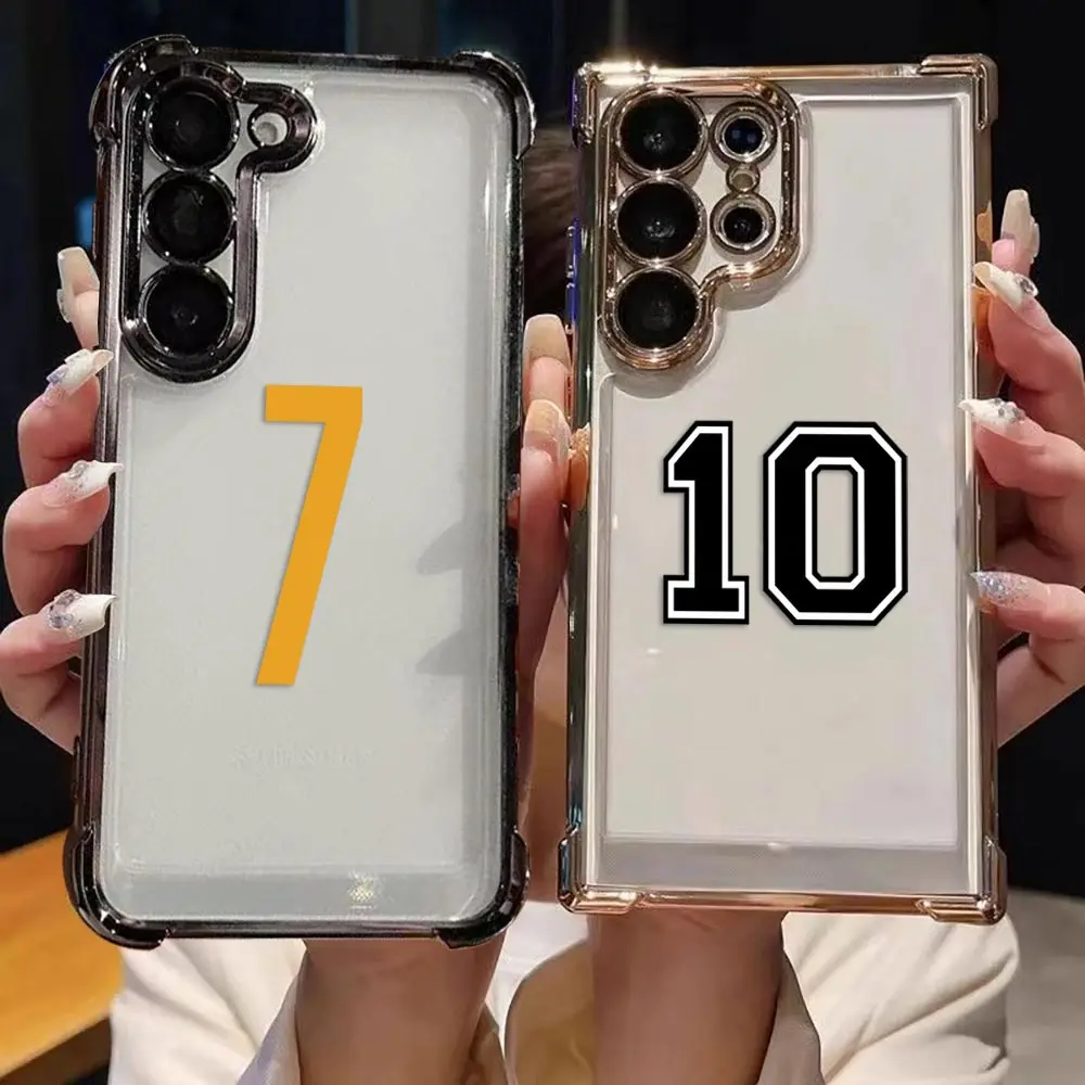 Transparent Plating Phone Case For Samsung S26 S25 S24 S23 S22 S21 S20 FE NOTE 20 PLUS ULTRA Cover Lucky Soccer Numbers 10 7 9