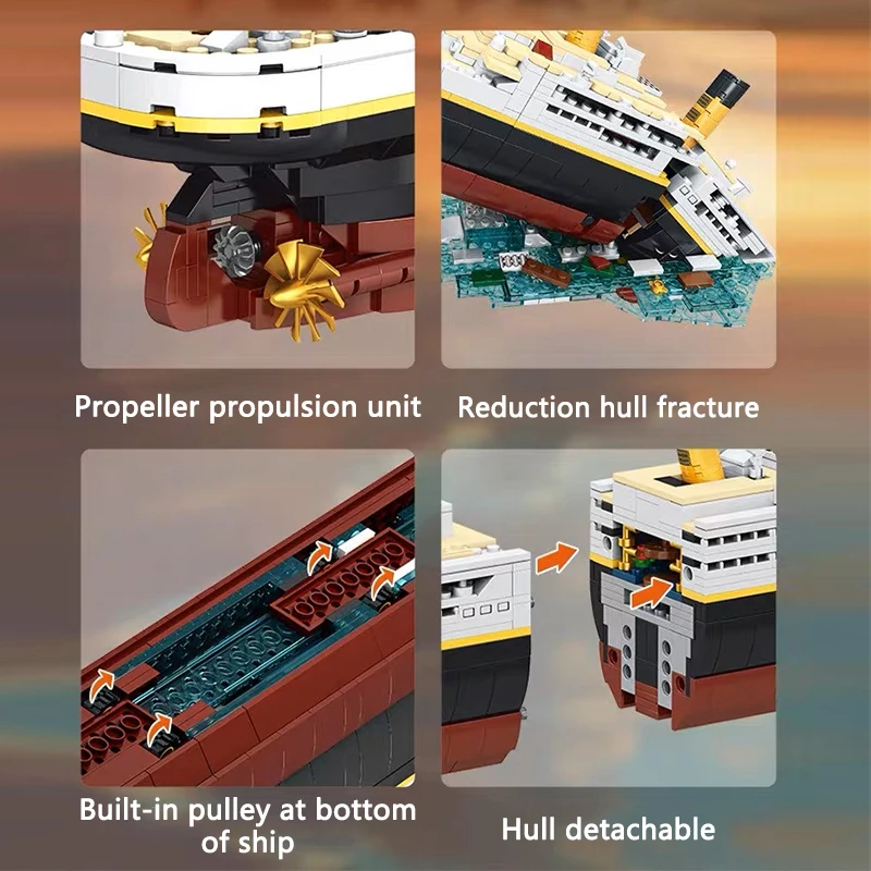 MOC-Titanic grande barco de cruzeiro para crianças, blocos de construção plásticos 3D, tijolos clássicos do filme, brindes DIY, 2 em 1, 2022 peças