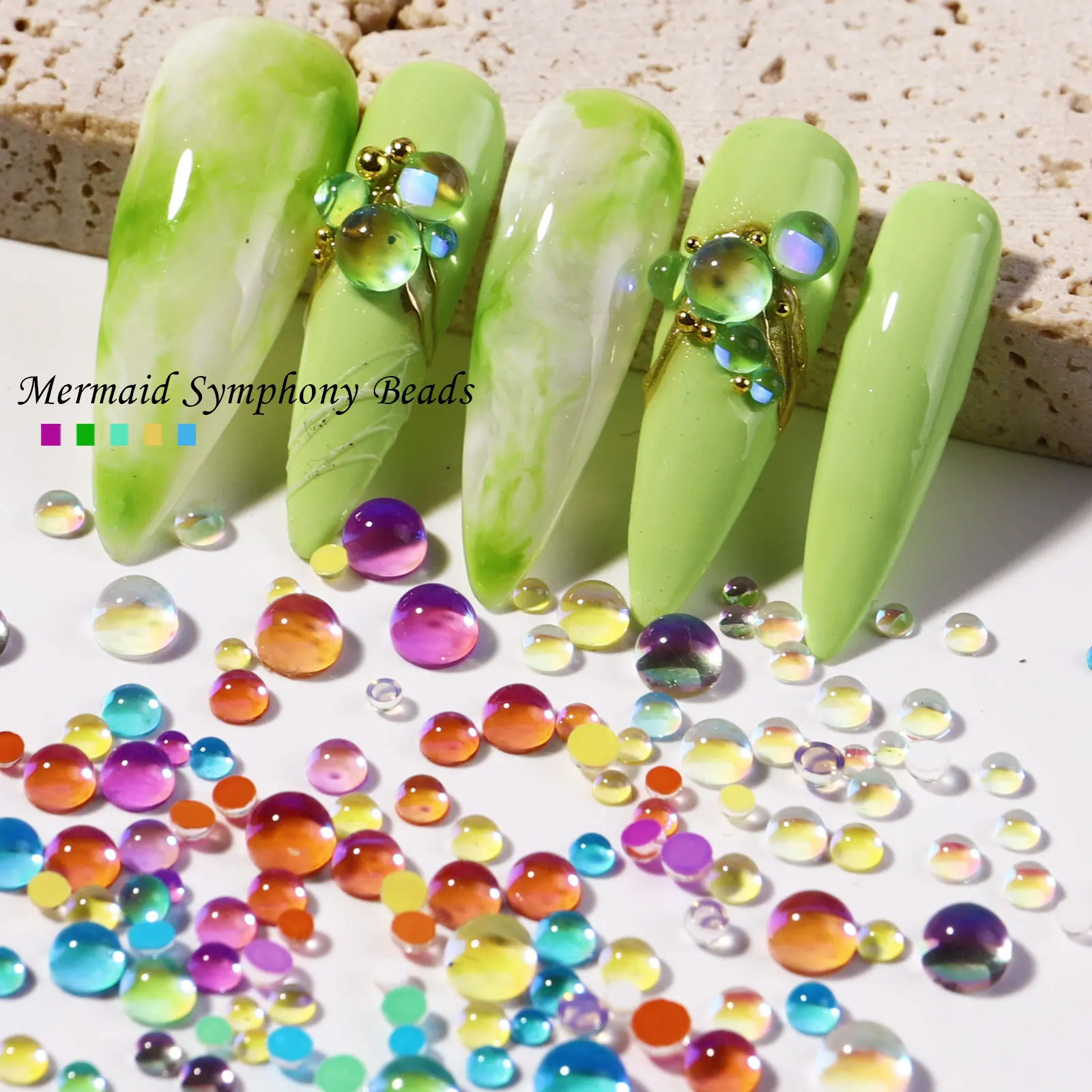 300Pcs/Lot Mermaid Rhinestone Nail Decoration 3D Symphony Mermaid Beads Mix Size Mocha Mini Bubble Nail Art Beads Parts