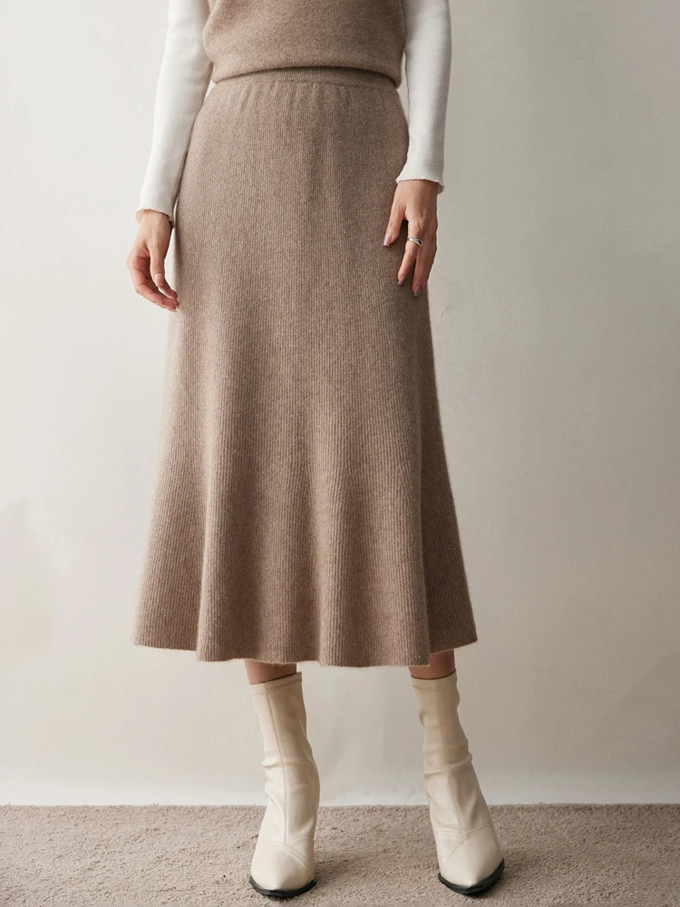 

Осень-зима женская новая 100% кашемировая юбка «рыбий хвост» средней длины для похудения с высокой талией вязаная юбка-зонтик элегантное платье