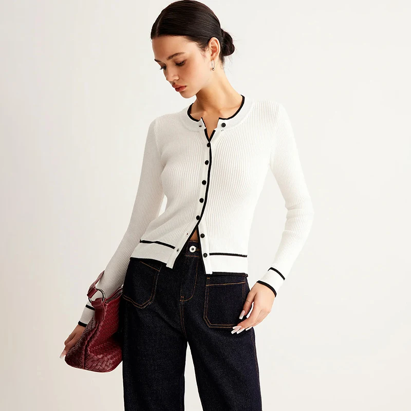 

Tornova шикарный контрастный вязаный кардиган для женщин, элегантный свитер с длинными рукавами, тонкий однобортный топ, женская мода для поездок на работу