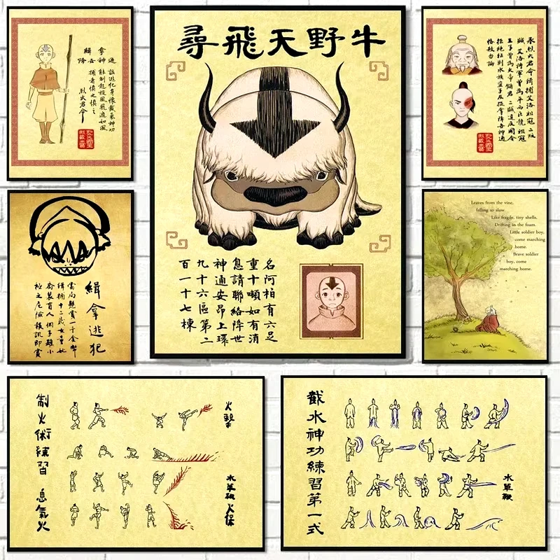 Miniso letzte Air bender wollte Retro-Poster japanische Anime Figur Leinwand Malerei Wand kunst Bilder Zimmer Home Wohnheim Dekor