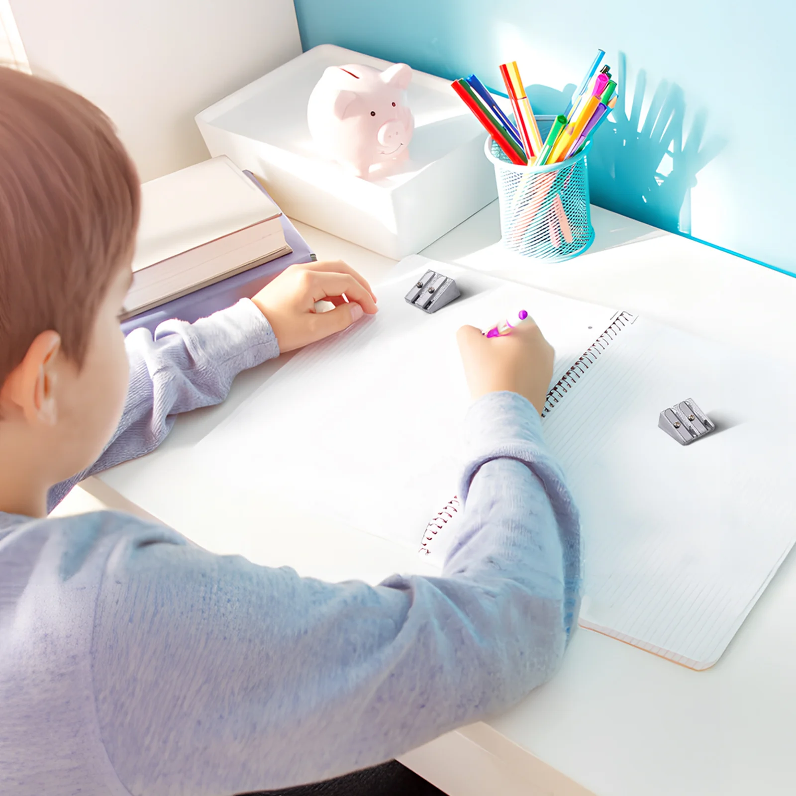 20 szt. Temperówka do ołówków ze stopu aluminium 25x23x12mm z dwoma otworami, ręczna, przenośna, artykuły biurowe, mała, metalowa temperówka