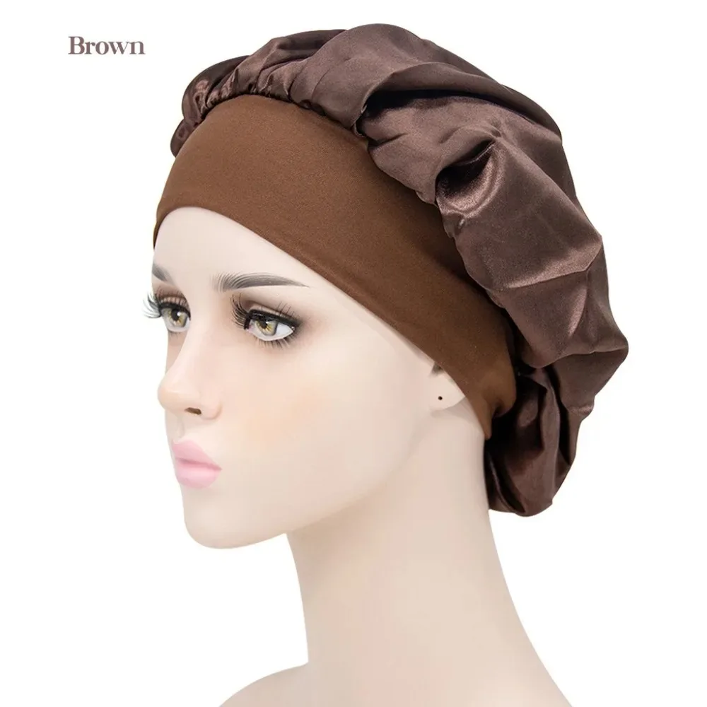 Silk Satin Sleep Bonnet Wide Elastic Band Hair Wrap Cap Protect Curly Hair Wigs Night Head Cover for Women Men Gifts