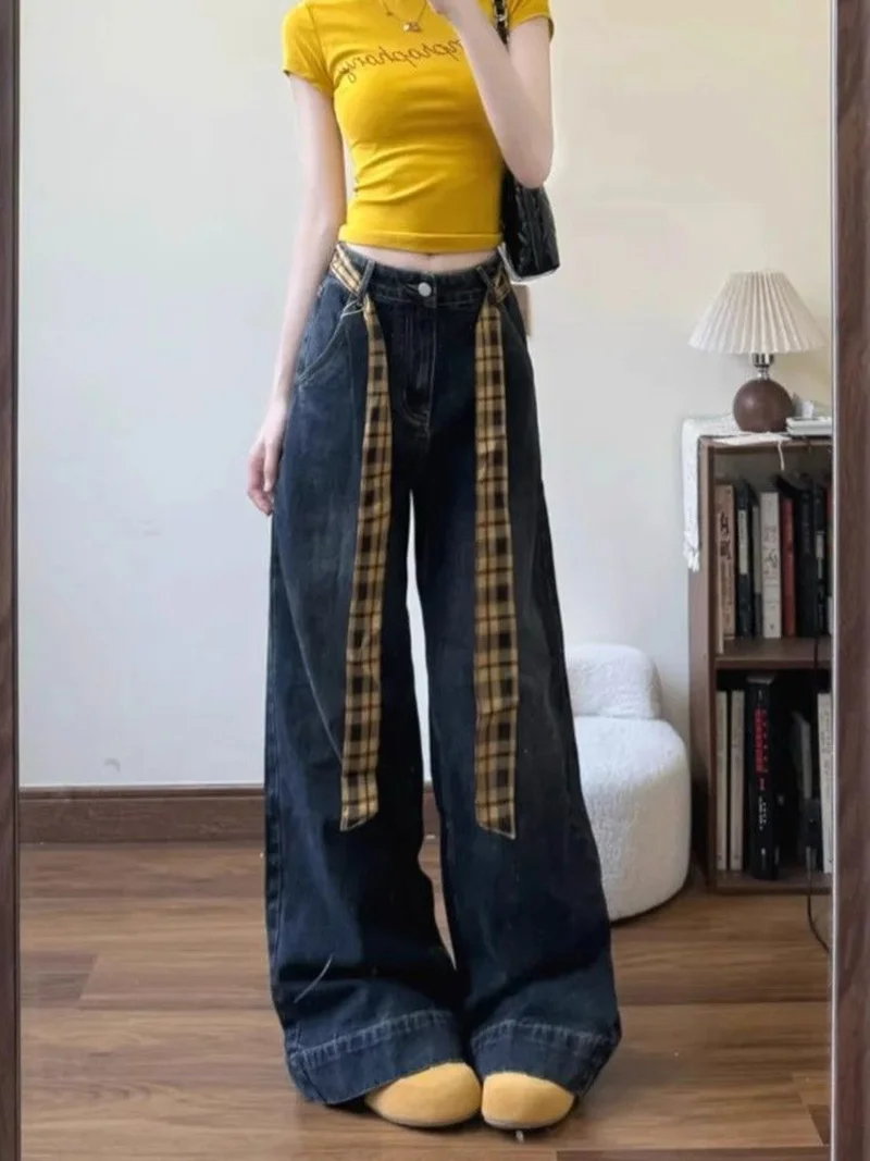 

Женские синие джинсы Y2k в японском стиле 2000-х годов, джинсовые брюки в стиле хип-хоп, винтажные мешковатые джинсовые брюки в стиле Харадзюку Wasteland, 2025 г.