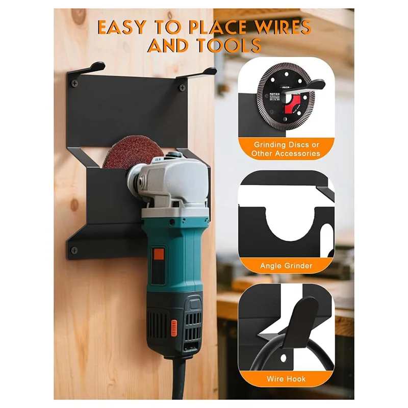 

A04G-Angle Grinder Holder, Wall Mount Bracket Angle Grinder Storage Rack With Wire Holder, Angle Grinder Stand Tool