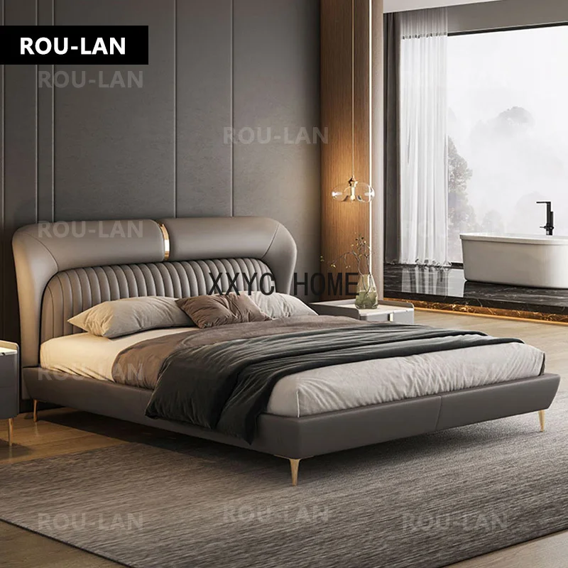 Leather Bed Light Luxury Modern Minimalist Master Bedroom Double Upholstered Bed Minimalist Design High-End Wedding Bed