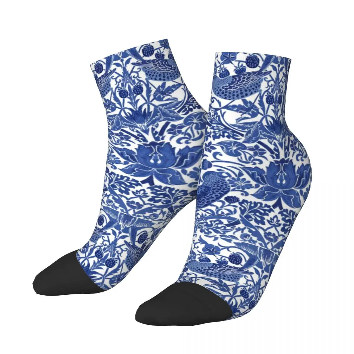 Kawaii Print Porcelain Blue Oriental Bird Pattern Socks for Women Men Stretchy Summer Autumn Winter Chinoiserie Crew Socks