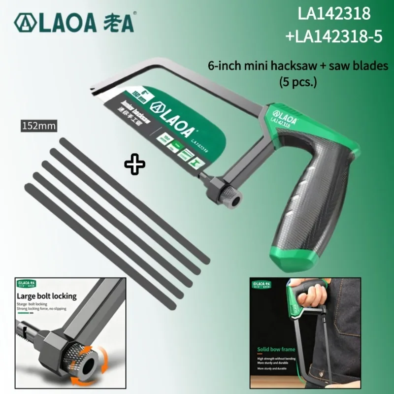 LAOA Mini Hacksaw 6 inch Frame Small Hacksaw Household Small Handheld Woodworking Hand Saw Cutting
