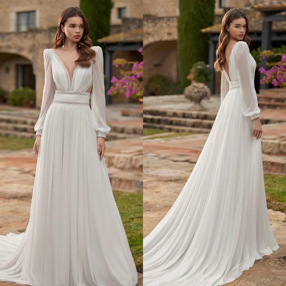 

Customized Sparkle Chiffon Pattern A-line V-neck Long Dresses Bespoke Occasion Celebrity High Quality Exquisite