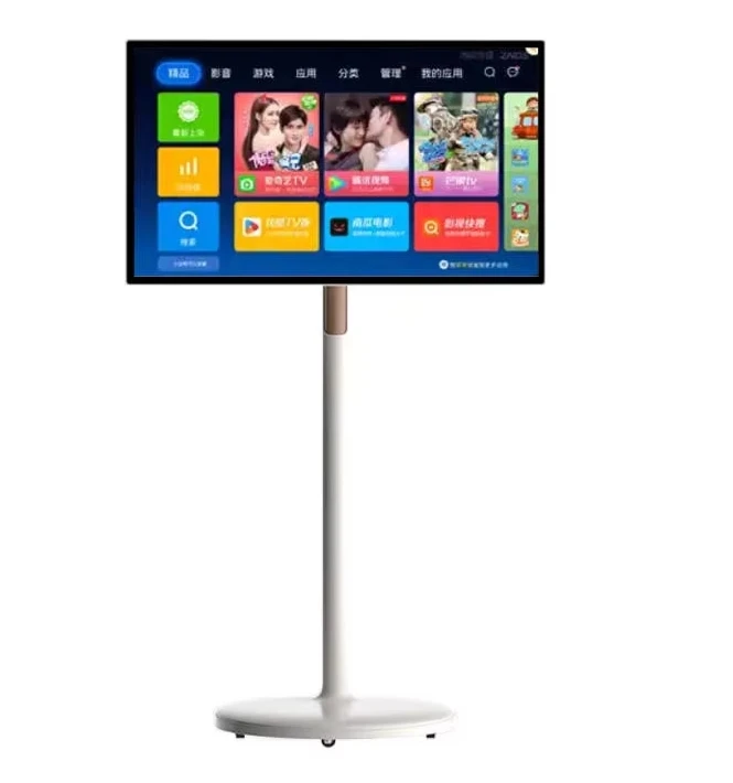 32 pouces plancher debout blanc Android écran tactile Mobile Tv présentoir Vertical Tv suivez par moi Portable 32 pouces Smart Tv