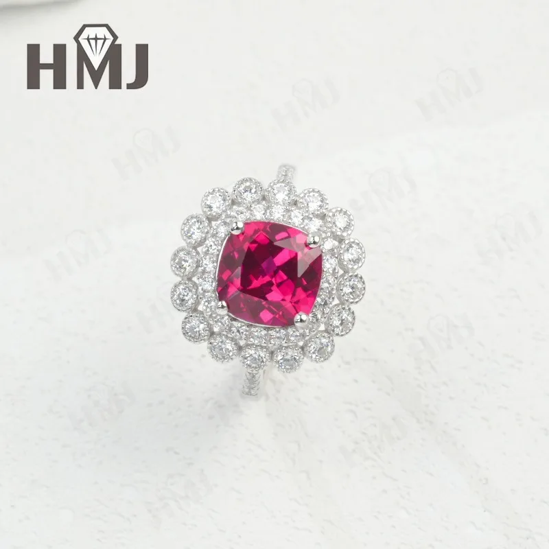 

Кольцо-подушка в форме цветка, выращенные в лаборатории драгоценные камни, рубин, сапфир, Padparadscha, серебро 925, помолвка, винтажный стиль, элегантные подарки