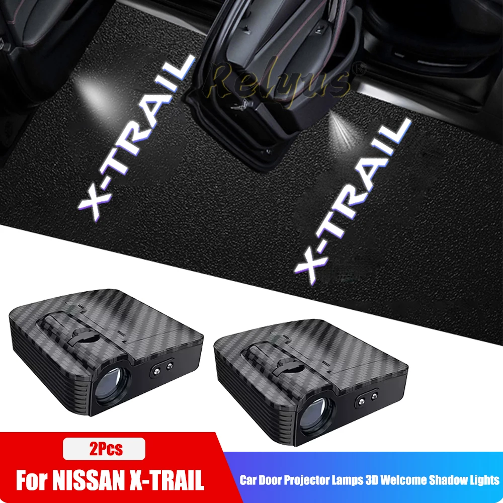 ABS Carbon Fiber 2Pcs LED Car Door logo Projector Lamps Welcome Light For Nissan X-Trail X Trail T30 T31 T32 Auto Accessories