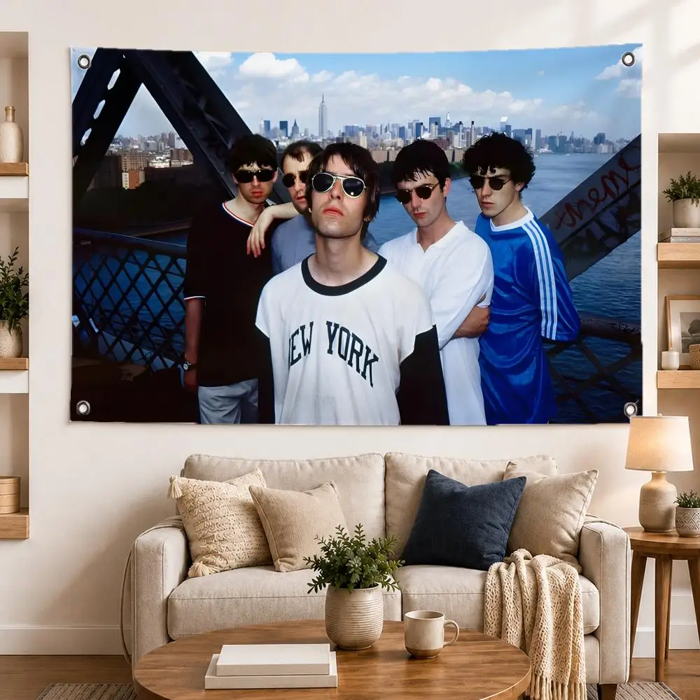 Rock Band O-oasis Flags Horizontal High Density Knitted Fabric European Simple For Durable Outdoor Indoor Use