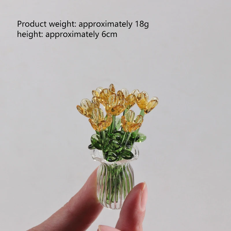 Handgemaakte glazen kleine bloemen, glazen simulatieboeket, verse bloemarrangement, eeuwigdurende bloemdecoratie voor op het bureau
