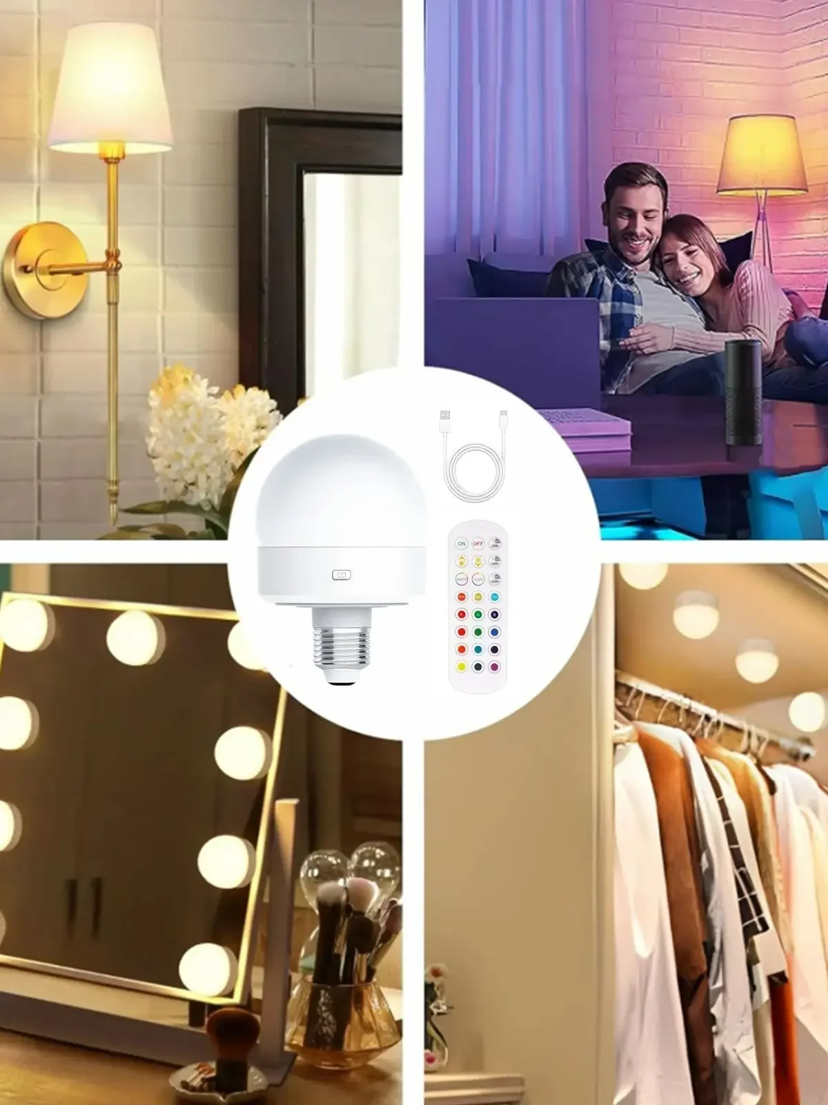 GGbingo 3 Color Temperatures Rechargeable Light Bulbs Remote Control Battery Operated Light Bulb with Timer Dimmable Lamp