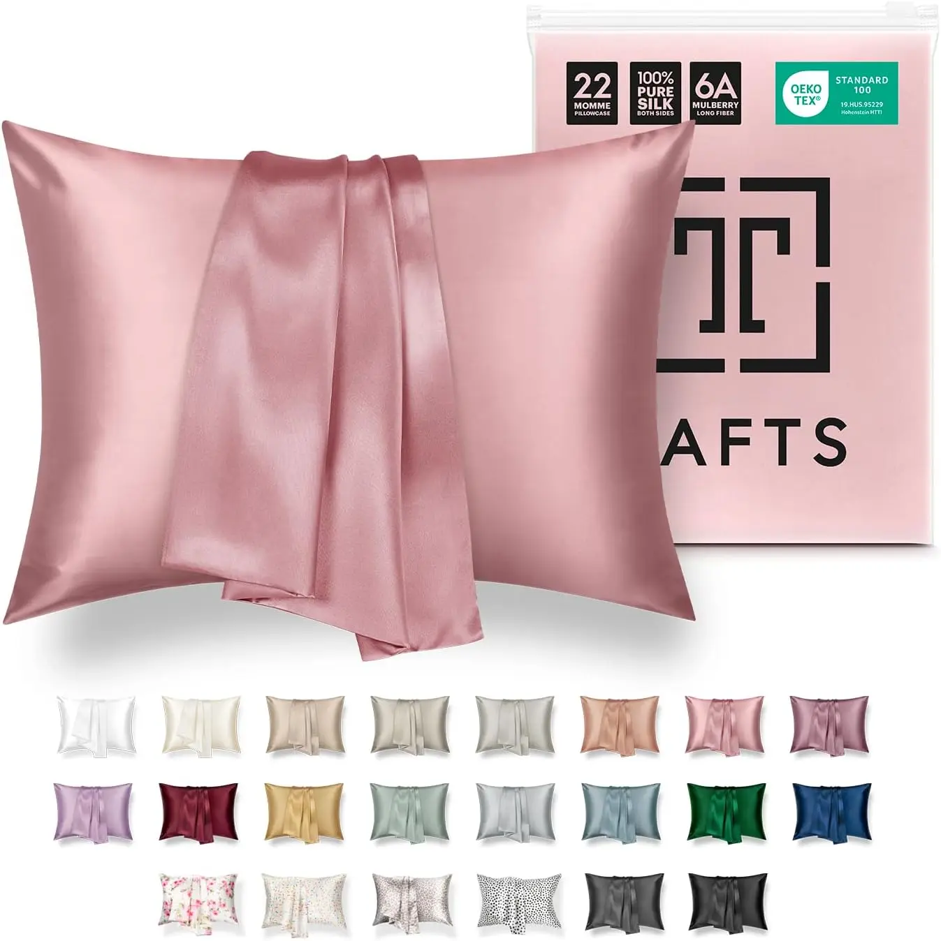 

Pillow Cases - 22mm 100% Pure Mulberry 6A Silk Pillowcase for Hair & Skin with Zipper Closure, Cooling, Natural, Organic, Do