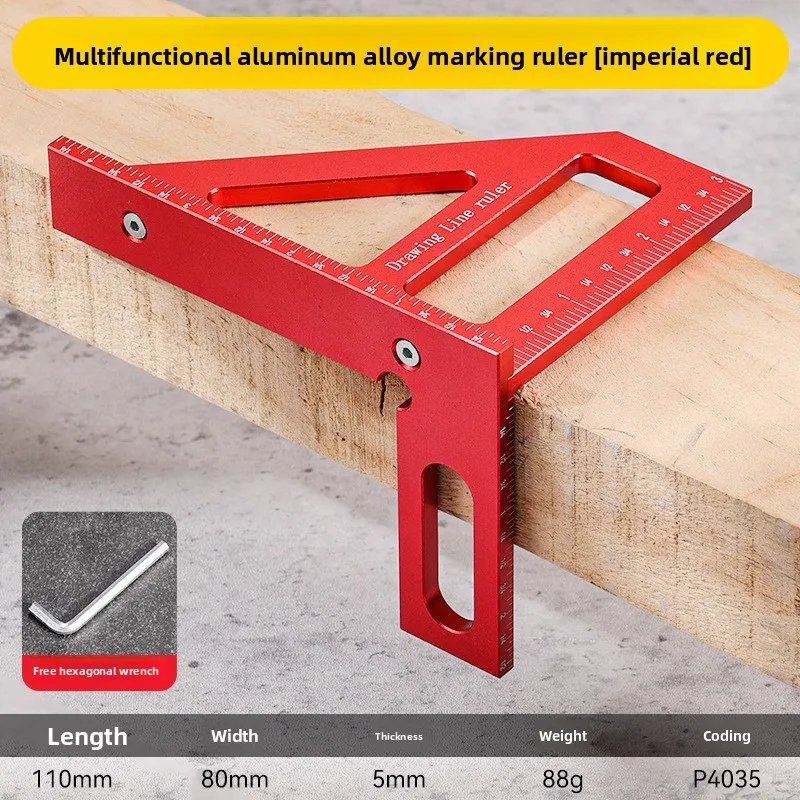 

Утолщенная квадратная треугольная линейка из алюминиевого сплава для деревообработки - многофункциональный градуированный измерительный инструмент