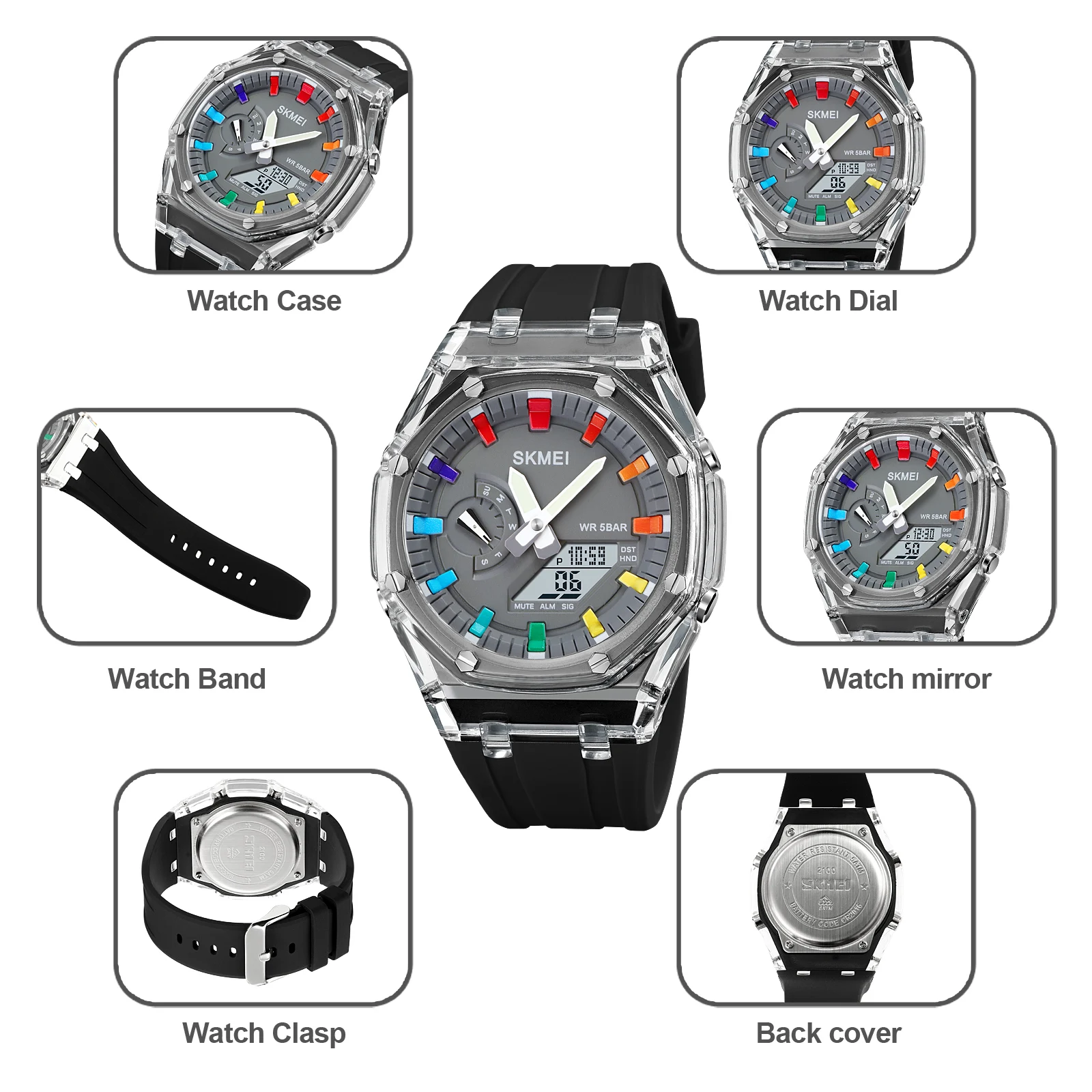 SKMEI Outdoor Sport Watch Men Simple Colorful LED Display Watches Waterproof Shock Resistant Dual Display Digital Watch Reloj