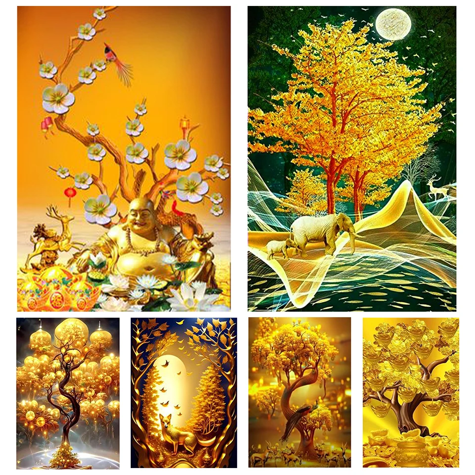 Golden Animal Wealth Tree 5D Diamond Painting Full Diamond Embroidery Living Room Office Home Decoration Diamond  Embroidery Kit