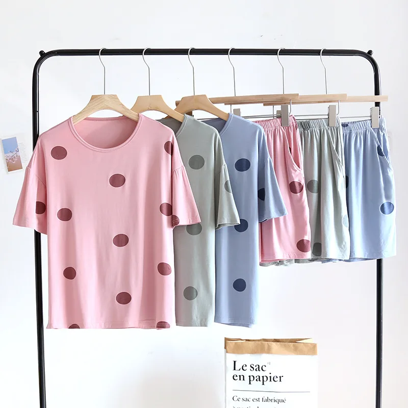 

Wholesale & Retail Simple Japanese Summer Ladies Modal Cotton Short Sleeve Shorts Ladies Pajamas Pullover Cute Student Homewear