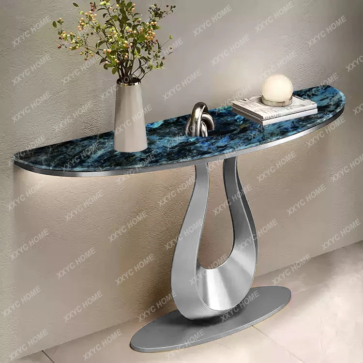 

light luxury rock slab entrance table Large apartment against the wall Natural luxury stone marble entrance table