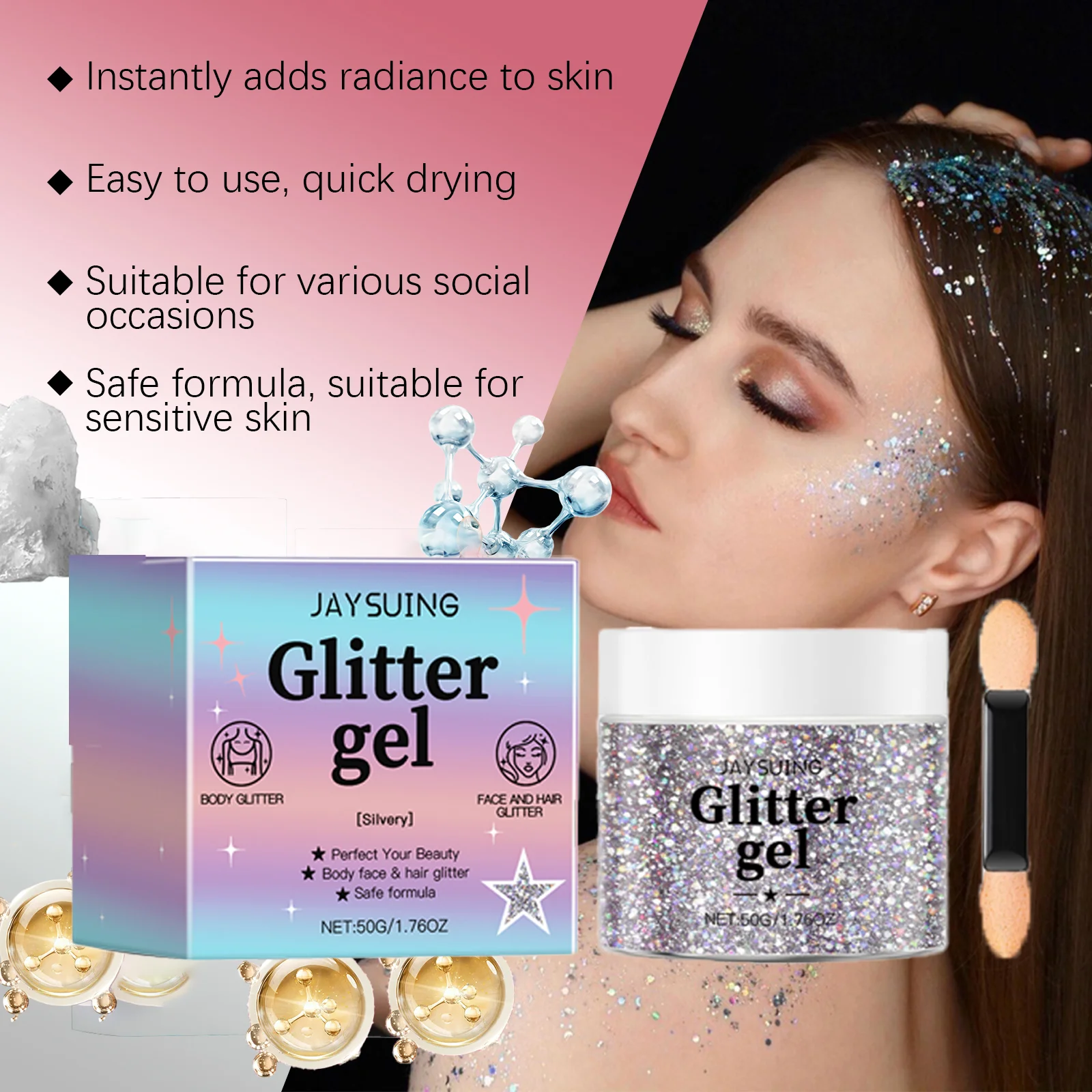 50 グラムのスパンコールボディグリッタージェルメイクアップ長期的なグリッターボディフェイスヘアアイシャドウフェスティバルパーティーカーニバルメイクアップデコレーション
