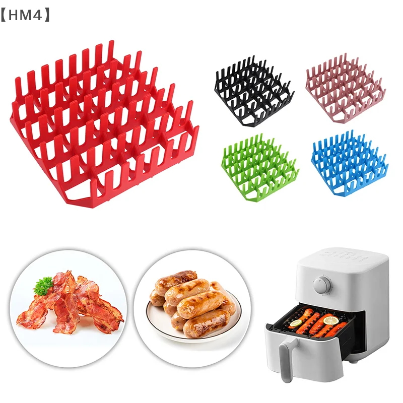 1PC Silicone Air Fryer Tray Frying Cage Mold Basket Pot Reusable Hot Dog Bacon Cake Rack Home Party Baking Accessories
