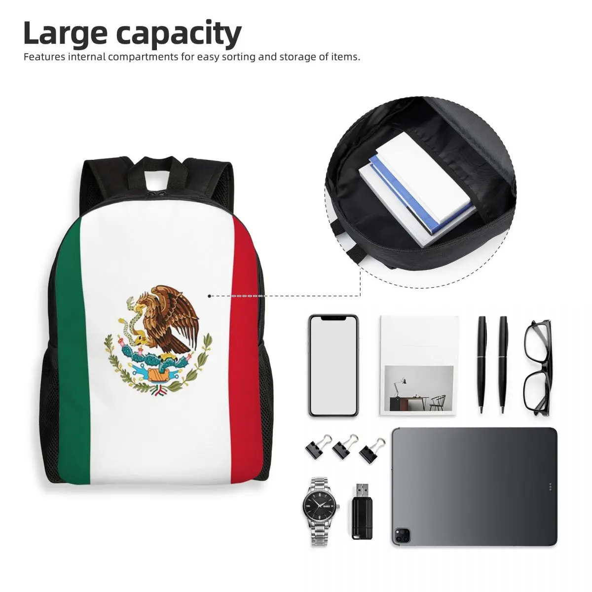 علم المكسيك، العلم المكسيكي حقيبة ظهر الطالب حقيبة مدرسية المشي لمسافات طويلة السفر Daypack للبنين بنات موضة حقيبة الكتب حقائب الكتف