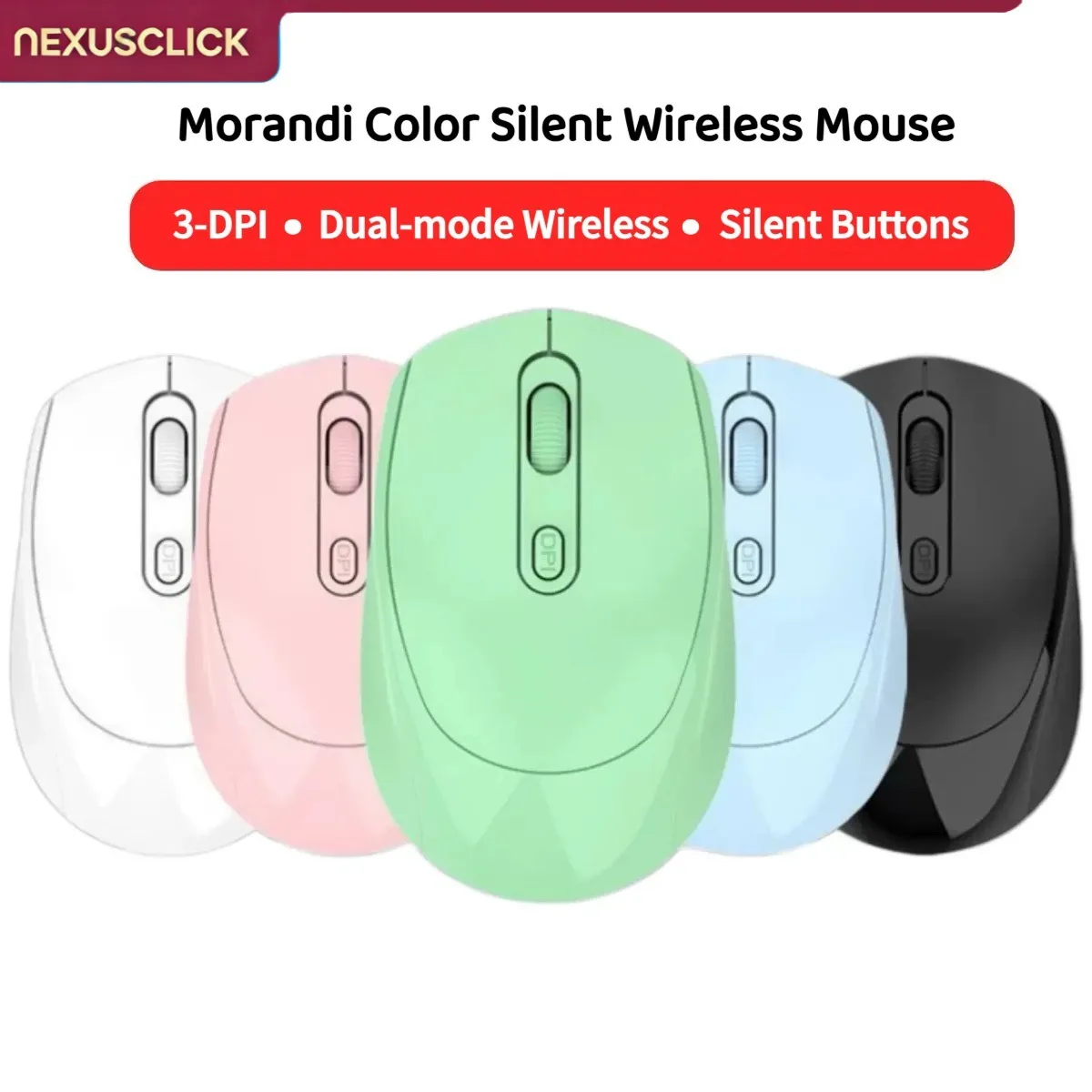 NexusClick Dual Mode Bluetooth 2.4G Wireless Mouse, Rechargeable Silent Ergonomic Gaming Mice 3 DPI for Computer Office Gaming