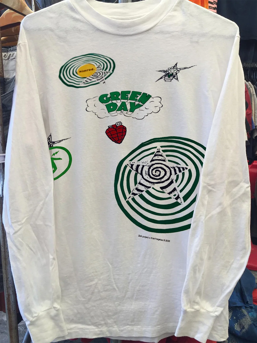 Green Day American Punk Long Sleeve T-Shirt Vintage Drop Shoulder Unisex Streetwear Top Pure Cotton round Neck Print Tee